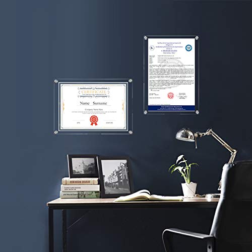 CY craft 8.5x11 Acrylic Wall Mount Floating Picture Frame,A4 Letter Size Photo Frame for Document Certificate Sign Display,Double Panel (Full Frame is 9.4x13.4 inch),Clear,Pack of 1 by CY craft - Image 4