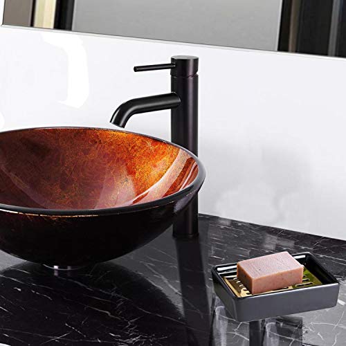 Raikedr Ceramic Soap Dish Stainless Steel Soap Holder For Bathroom, Soap Dish With Drain, Soap Saver, Easy Cleaning, Stop Mushy Soap (Black, 4.7" × 3.6" × 1.18") #TOP5