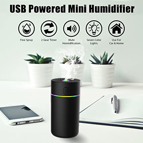 Kelwiriy Portable Mini Humidifiers For Car, Cool Mist Car Air Diffusers Humidificador De Coche Support 2 Mist Modes, Super Quiet, 350 Ml Humidifier For Bedroom, Car Desk Office, Travel, Home(Black) #TOP2