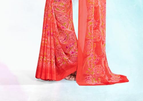 Image of Jaanvi fashion Women's Georgette Saree with Unstitched Blouse Piece