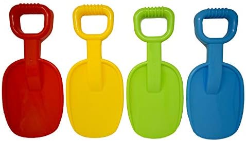 Beachgoer Set of 4 14-Inch Big Heavy Duty Plastic Beach Sand Shovels for Sand and Beach - Red Yellow Green Blue Large Shovels for Summer Party Favors