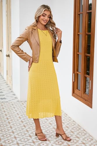 Image of Newshows Women's Hollow Slim Summer Fall Church Work Casual Sweater Dress