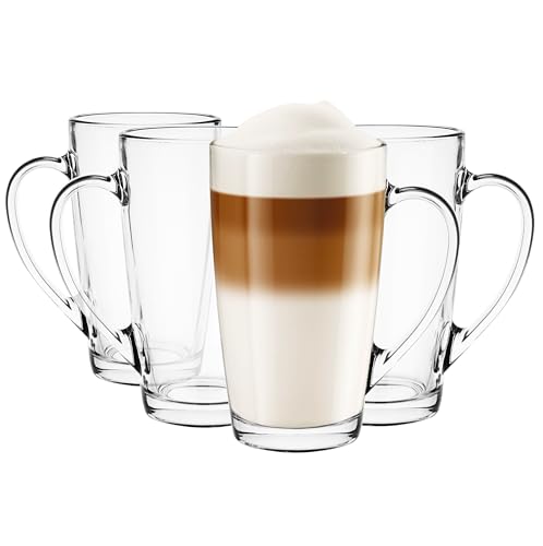 Glasmark KROSNO 1992 Lot de 4 à café, à thé avec anse, 400 ml, café, thé, latte, à thé, à boire, grand verre, passe au lave-vaisselle Alex