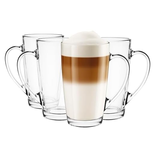 Glasmark KROSNO 1992 Gläser Set Kaffeegläser Teegläser Mit Henkel 4 Stück 400 ml Kaffee Tee Latte Glas Teetassen Glasbecher Trinkglas Groß Spülmaschinenfest Alex, Durchsichtig