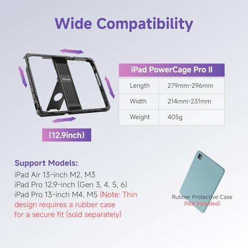Image of Accsoon PowerCage Pro II iPad Cage for iPad Pro 13-inch M4, M5 & Air M2, M3 & 12.9-inch Gen 3,4,5,6 Tablet Cage iPads Case with NP-F Battery Plate Adapter, Use with SeeMo 4K /CineView for Monitoring