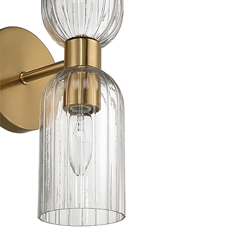 Image of Josephine - Mid-Century Modern Metal and Clear Ribbed Glass Wall Light, Brushed Gold