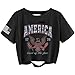 Women's America 1776 Distressed Crop Top, Patriotic USA Flag Eagle Graphic T-Shirt, Land of the Free Short Sleeve Cut Out Twisted Hem Casual Summer Tee for 4th of July（S,01ABlack）