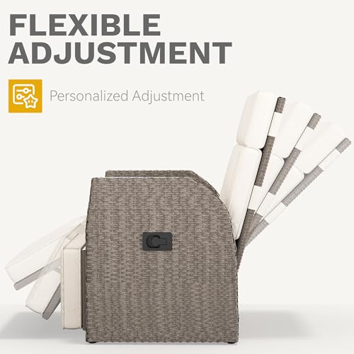 YITAHOME Outdoor Recliner Chair, Wicker Recliner Chair w/150° Reclining, Adjustable Footrest, Flip Table, Reclining Lounge Chair with 2.8" Thick Cushions for Deck Backyard Pool Side, Beige by YITAHOME - Used condition - Image 6