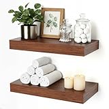 Mifurn Floating Shelves for Wall, Bathroom Shelves Over Toilet, Wall Shelves & Book Shelf, Hanging Shelf, Modern Wooden Wall-Mounted Small Floating Shelves, 12x7x1.5 in (Walnut-Like, Set of 2)