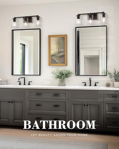 Image of Beionxii Bathroom Vanity Lights, 3-Light Vintage Wall Sconce Light Fixtures, Oil Rubbed Bronze Finish with Clear Seeded Glass (24.5 inch W x 8.7 inch H) - MB9002 Series