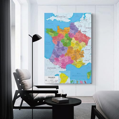 フランスの地図 - フランスの地図 - ポスター パネル モダン部屋飾り 壁の絵 インテリア ホームアートワーク20x30inch(50x75cm) [2]