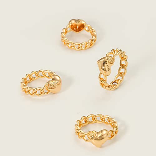 Mevecco Gold Dainty Heart Ring 18K Gold Plated Link Band Stackable Minimalist Heart Rings For Women Trendy Fashion Jewelry #TOP5