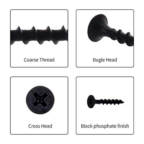 Maexxna 380pcs Drywall Screws Kit, 8 Sizes Wood Screws, Black Steel Drywall Screws Phillips Bugle Head and Black Phosphate Finish Self Tapping Screws Assortment for Wood Drywall Sheetrock by MAEXXNA - Image 5