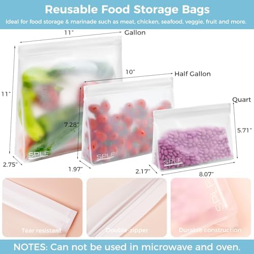 SPLF 6 Pack Reusable Half Gallon Freezer Bags, Reusable Food Storage Bags, Bpa Free Stand Up Extra Thick Leakproof Silicone and Plastic Free Zipper Sandwich Snack Lunch Bags - Thumbnail 2