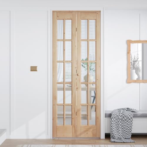 EaseLife Bifold Closet Door,for 24in x 80in (Double 12x80) Opening,French Glass Barn Doors with 2FT Concealed Bi-Fold Sliding Hardware Kit Included,Preassembled Door,Easy Install,DIY staining