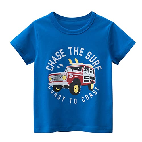 Camisa Amarillo Niño Bebé Niños Bebé Niño Niño Niña Coche Impresión Manga Corta Cuello Redondo Camisetas para Niños (Azul, 3-4 Years) Cover