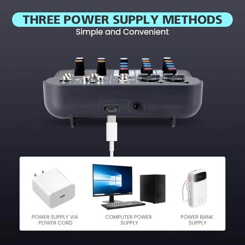 Boeska 4 Channel DJ Audio Mixer, DJ Mixers Sound Board, Sound Mixer Board XLR 1/4\" Interface, BT USB MP3 Computer Input 48V Phantom Power Stereo Karaoke DJ Studio Streaming KTV Stage - Thumbnail 6