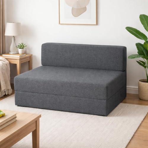 Image of Single Seater Foldable Sofa Cum Bed | 3x6 Feet Jute Fabric Sofa Bed with Washable Cover | Ideal for Home & Office Guests| Grey.