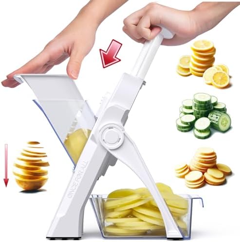 ONCE FOR ALL Safe Vegetable Slicer For Kitchen, Professional Mandoline Slicer For Food Potato Slices, Thickness Adjustable 0.1-8 mm Kitchen Artifact Fast Meal Prep (White)