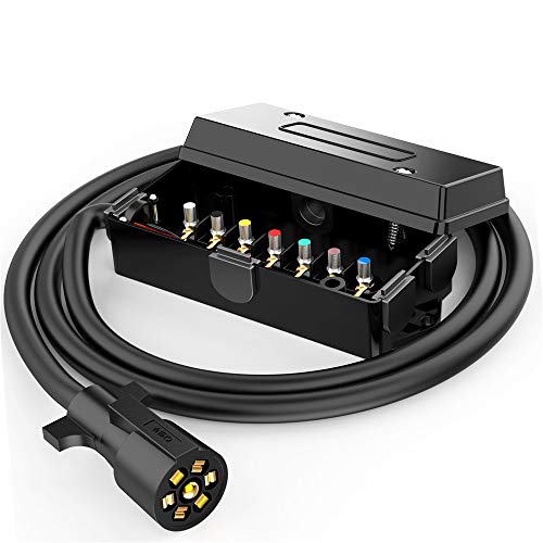Bluefire Upgraded Heavy Duty 7 Way Trailer Connector Plug Cord Inline Trailer Rv Plug Cord With Weatherproof 7 Gang Junction Box (6 Feet) #TOP1