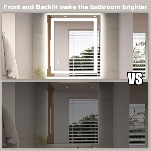 32"x36" LED Bathroom Mirror, Front and Backlit Mirror, Anti-Fog Vanity Mirror with Lights, Stepless Dimmable Illuminated, 3 Colors Smart Mirror (Horizontal/Vertical)