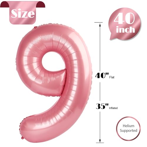 Image of Pearlescent Pink 9 Balloon, Number Balloons 40 Inch, 9th Giant Birthday Decorations, 19th 29th Party Decorations Supplies, Number 9 Balloon