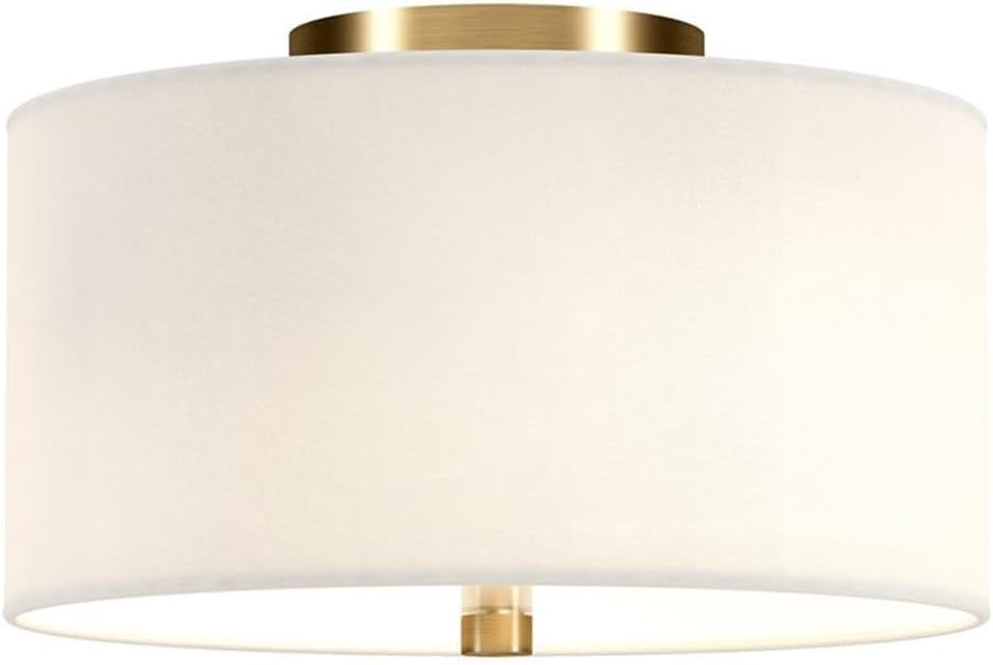 Pemberly Row Contemporary 12" Brass Finish Metal/Fabric Semi Flush Mount