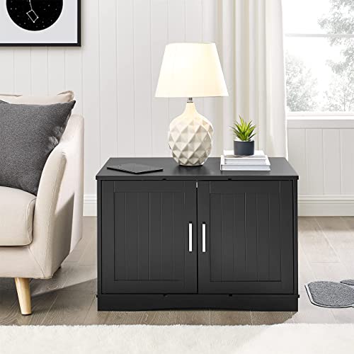 Designer Cat Washroom Storage Bench Cat Litter Box Enclosure Furniture Box House With Table, Spacious Storage, Easy Assembly, Fit Most Of Litter Box (Black) #TOP5