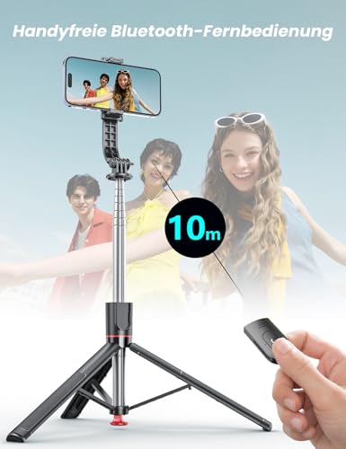 170cm Selfie Stick mit 2 Fülllicht, Extra Lang Handystativhalter für Smartphone, Selbstaufklappendes Stativ mit Fernbedienung, Handy Ständer für iPhone & Android Smartphones