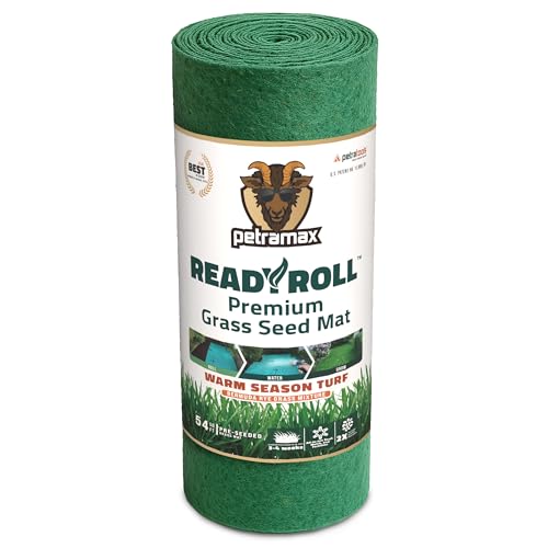Petramax ReadyRoll Biodegradable Bermuda Grass Seed Mat for Southern Lawn 54 Sq ft. 3-in-1 Grass Seed Rolls w/Mulch & Fertilizer - Perennial Rye, Tall Fescue Blend - Heat Tolerant Lawn Repair Patch