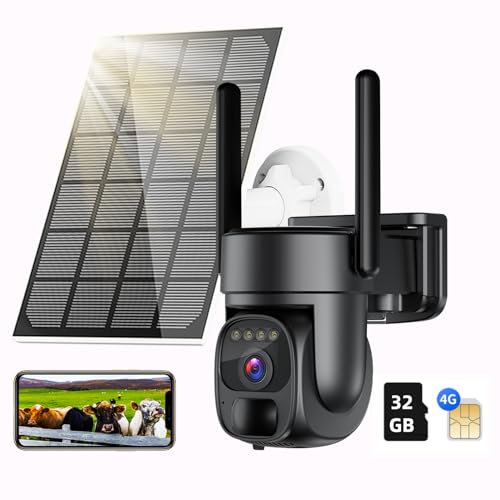 Uniter 4G LTE Cellular Security Camera, Solar Camera Outdoor Wireless No WiFi Needed, 2K 360Â°View Security Systems with Color Night Vision, Spotlight Siren, PIR Motion Sensor(SD & SIM Card Included)