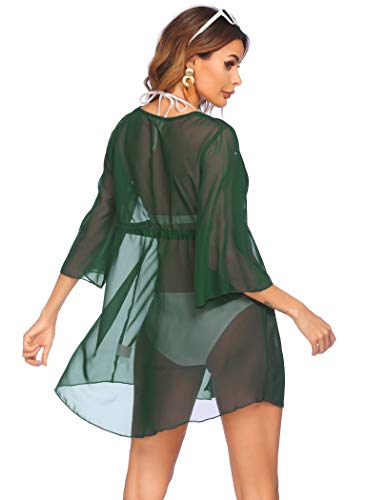 Ekouaer Sheer Swim Cover Ups Beach Swimwear Summer Plus Kimono Cardigan Short Coverups For Women(Onion Green, Large) #TOP3