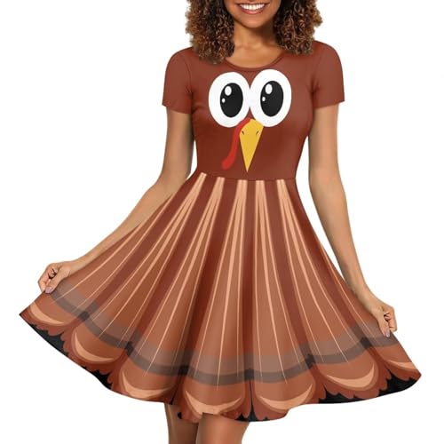 Image of POLERO Women Puffy Swing Elegant Party Midi Dresses Short Sleeve Round Neck A-Line Dress