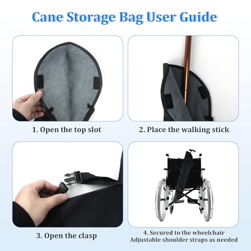 Cane Storage Bags with Adjustable Strap Design, Portable Walking Aid Storage Bag, Mobility Scooter Cane Holder for Mobility Scooters and Wheelchairs - Universal Canes and Umbrella Carry Bags (Large) - Thumbnail 3