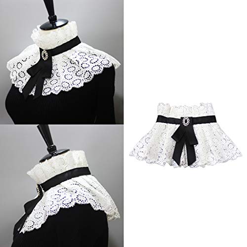 nengzhuzu Gravata borboleta vintage com babados e gola floral de renda grande com strass Lolita Ruff