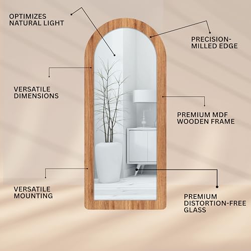 Image of Creative Arts n Frames 18x42 inch Long Wooden Irregular Curve Zigzag Shape Wall Hanging Wall Mount Full Length HD Mirror Home Decor Items (Natural Iqurel Oak Arch 18x42 inch Mirror)