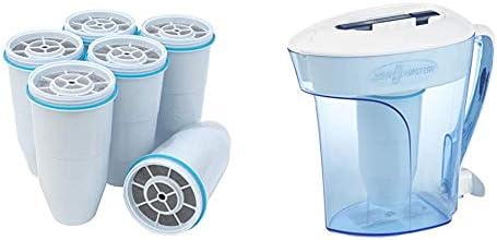 ZeroWater Official Replacement Filter (6-Pack) and 10-Cup Ready-Pour 5-Stage Water Filter Pitcher Bundle