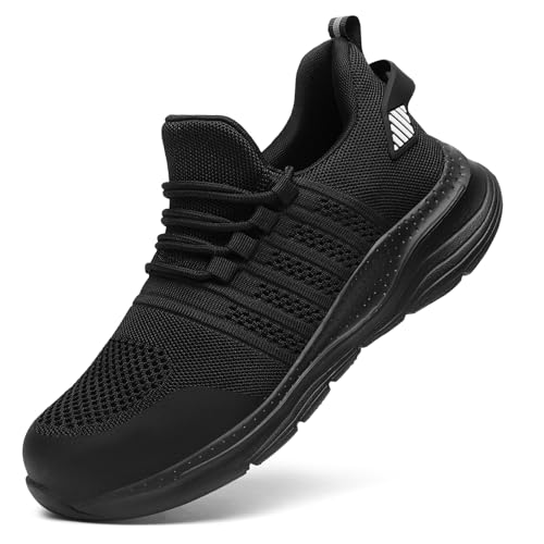 LUPWEE Safety Trainers for Men Women Slip Resistant Steel Toe Cap Trainers,Comfortable Lightweight Puncture Proof Safety Work Shoes Construction Work Utility Shoes, Black 44
