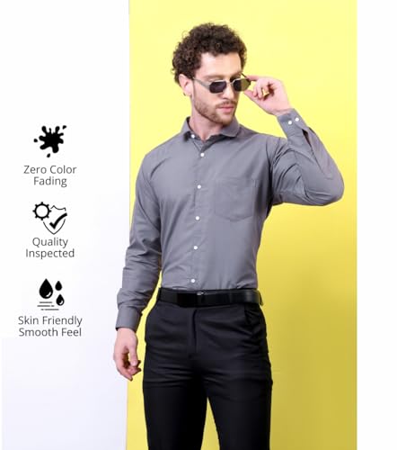 Image of CONTRARY Men's Pure Cotton Solid Stylish Casual & Formal Wear Shirt | Stylish Regular Fit Full Sleeve Comfortable Office Party Trendy Shirt - Multi Color
