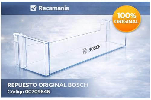 Recamania Estante Botellero Frigorífico Compatible con BOSCH 00709646 | Sustituye 00744473, 00705901, 00704751 | Transparente sin Embellecedor | 442 x 124,9 x 100 mm