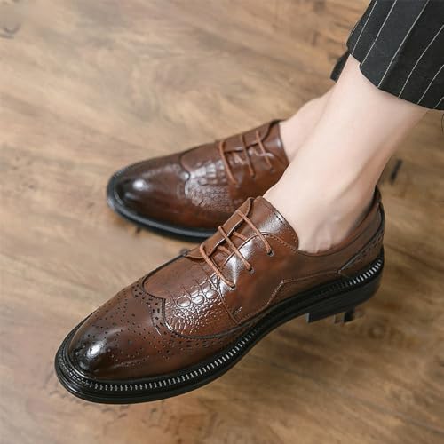 Vintage Elegant Men's Leather Shoes Brogue Wingtip Lace-Up Dress Shoes Comfortable Thick-Soled Formal Oxfords3