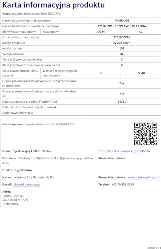 Nankang 225/60 ZR16 102W AW-6 Xl All Seasons - 5