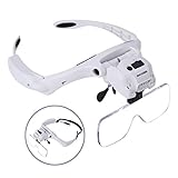 YOCTOSUN Head Magnifier with 5 LED Lights, Rechargeable Hands Free Headband Magnifying Glass with 5 Interchangeable Lenses, Great Magnifying Glasses for Jewelry, Arts and Crafts, Hobby