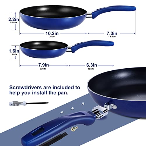 Znm Nonstick Frying Pan Set - 7.9/10.2 Inch Aluminum Frying Pans Non Stick Omelette Pan With Heat-Resistant Handle, Induction Skillet/Fry Pan Set For All Stoves, Blue #TOP1