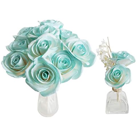 Turquoise Blue Rose Mulberry Paper Flower with Reed Diffuser Stick for Home Fragrance Accessories. (Set of 10 Roses) by Plawanature Cover