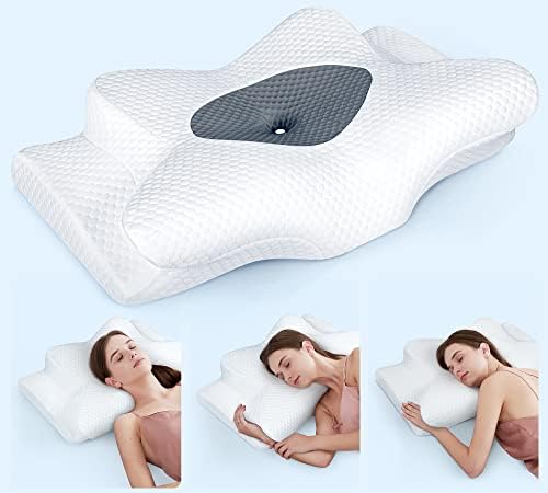 Emircey Adjustable Neck Pillows for Pain Relief Sleeping, Hollow Contour Pillow Ergonomic Plus, Odorless Cervical Memory Foam Pillows, Orthopedic Bed Pillow Support for Side Back Stomach Sleeper