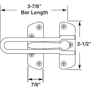 Prime-Line U 10309 Swing Bar Lock for Hinged Swing-In Doors – Secondary Security Lock for Door and Security, 3-7/8 In. Bar Length, Diecast Zinc Construction, Classic Bronze Finish (Single Pack)