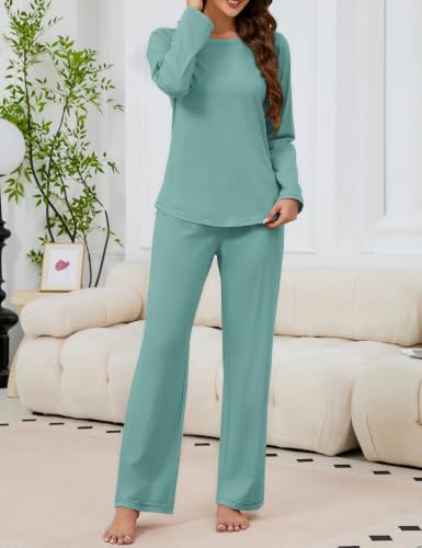 Image of KCW Womens Pajamas Sets 100% Cotton 2 Piece Lounge Set Long Sleeve Tops and Pants Soft Pjs Sleepwear with Pockets