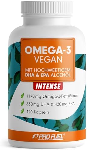 Omega-3 vegan INTENSE - 120 Kapseln - 2000 mg Algenöl pro Tag - mit 630 mg DHA + 420 mg EPA - vegane Omega-3 Algenöl Kapseln - DHA:EPA im Verhältnis 3:2 - laborgeprüft mit Analyse-
