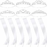 Juinte 6 Set Queen Sashes and Tiaras Pageant Crown,White, Silver
